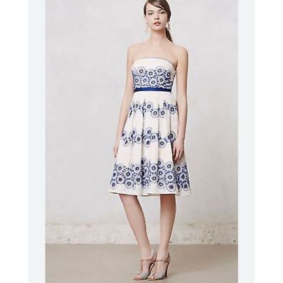 Anthropologie Moulinette Soeurs Forget Me Not Floral Strapless Dress Size 2 - Picture 1 of 9